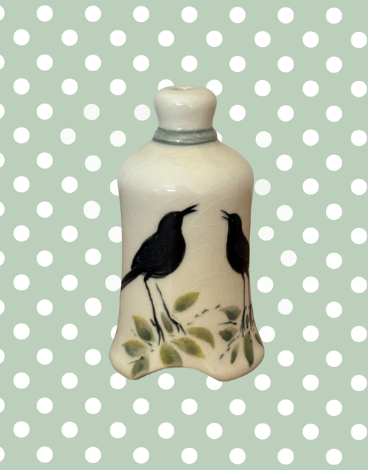 Stuart Bass Bell Shaped Pie Funnel with Blackbird & Green Foliage