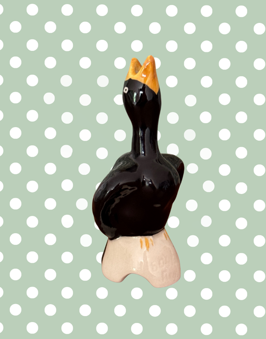 Highly Collectible Black & Yellow Pie Bird on White Perch Clarice Cliff inspired design