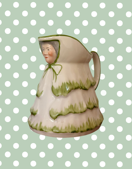 Rare Tony Wood Little Old Lady green  jug vintage Staffordshire pottery character pitcher
