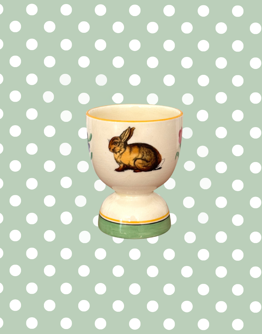 Vintage Yellow Duck Egg Cup With Rabbit Design 