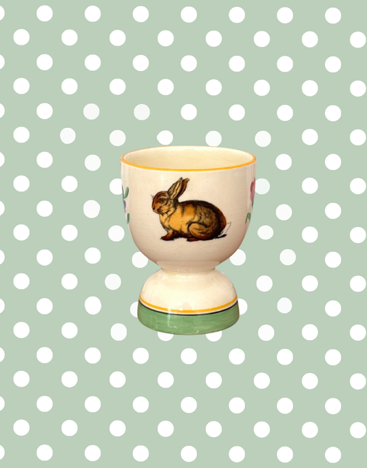 Vintage Yellow Duck Egg Cup With Rabbit Design 