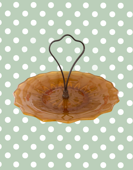 Pretty Rare Vintage French Amber Glass Cake Stand