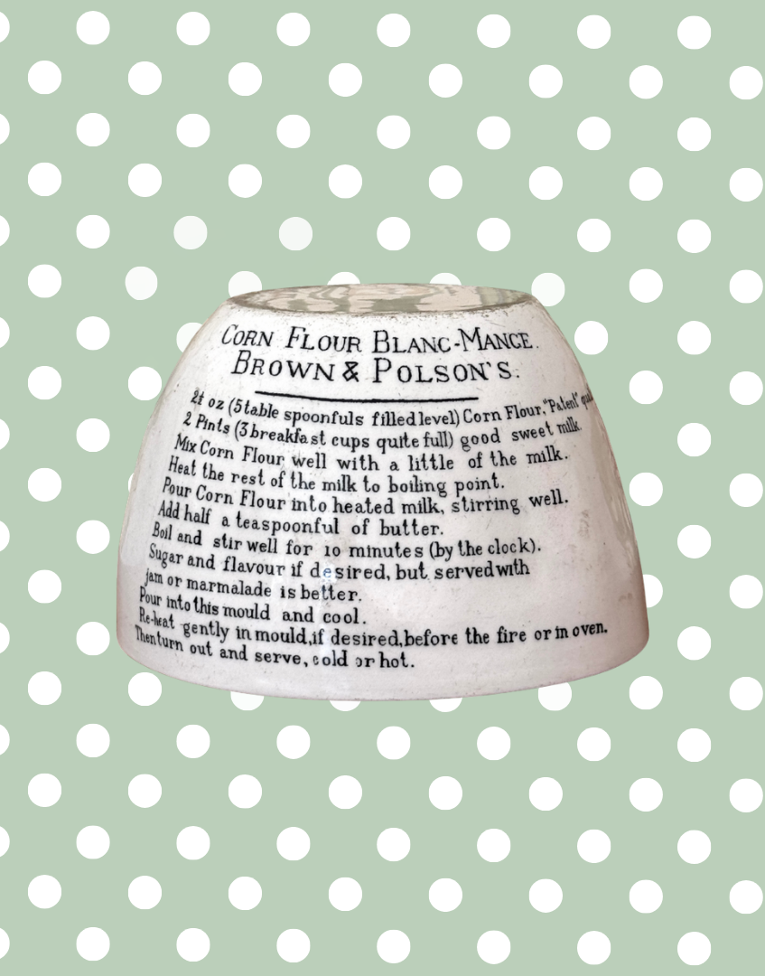 1910 -1920’s Vintage Brown & Polson’s Corn Flour Blancmange Mould with Printed Recipe 