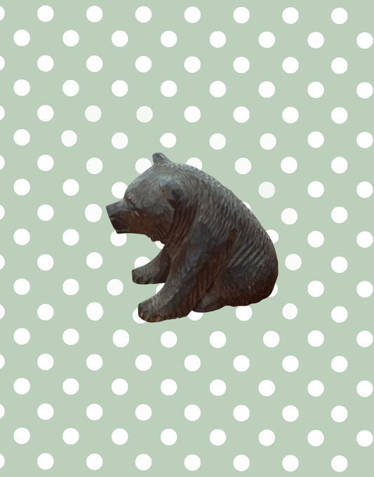 Vintage dark wood carved bear with rustic aged finish