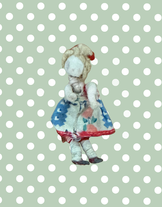 Grecon Miniature Doll In Floral Dress With Metal Shoes 