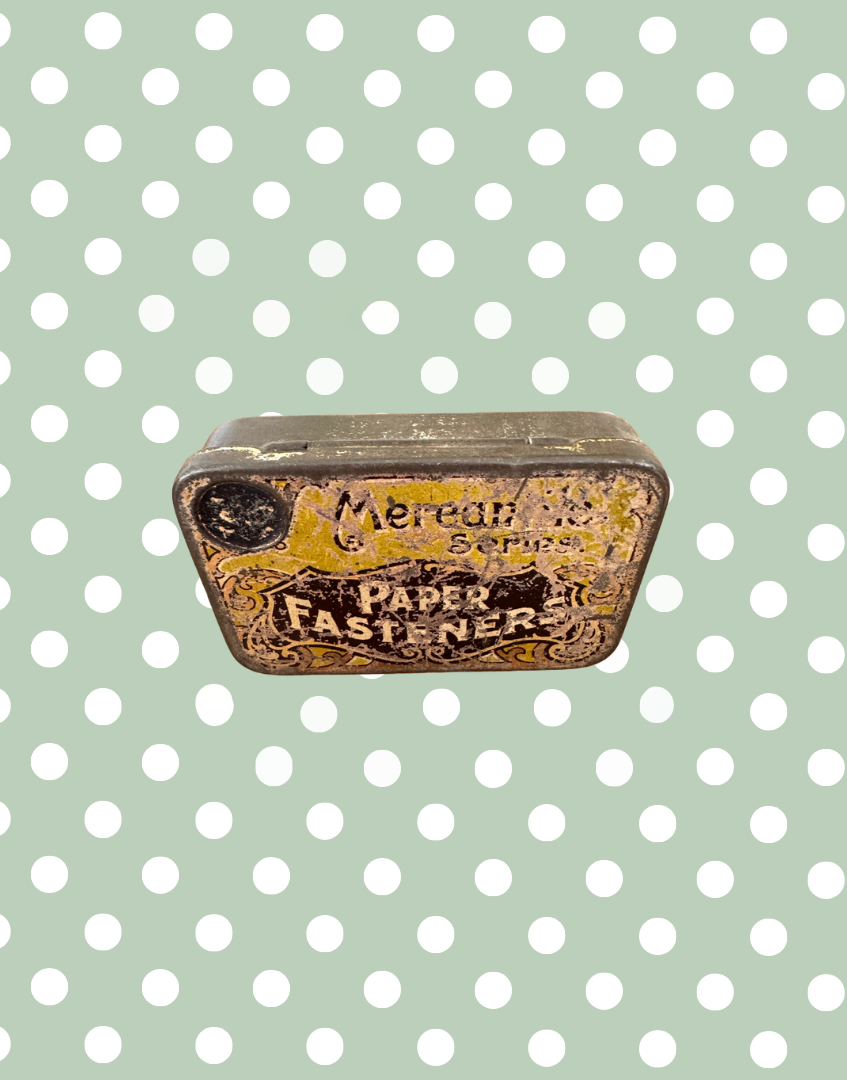 Vintage Gold & Navy Paper Fasteners Tin