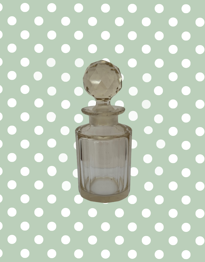 Medium Pretty Vintage Cut Glass Perfume Decanter Light Peach Vanity Bottle with Original Decorative 