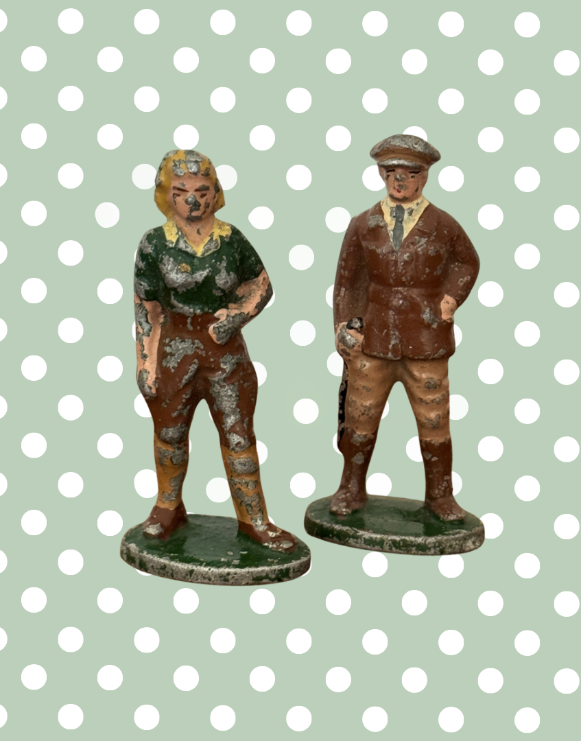 two vintage lead country farm vintage figurines