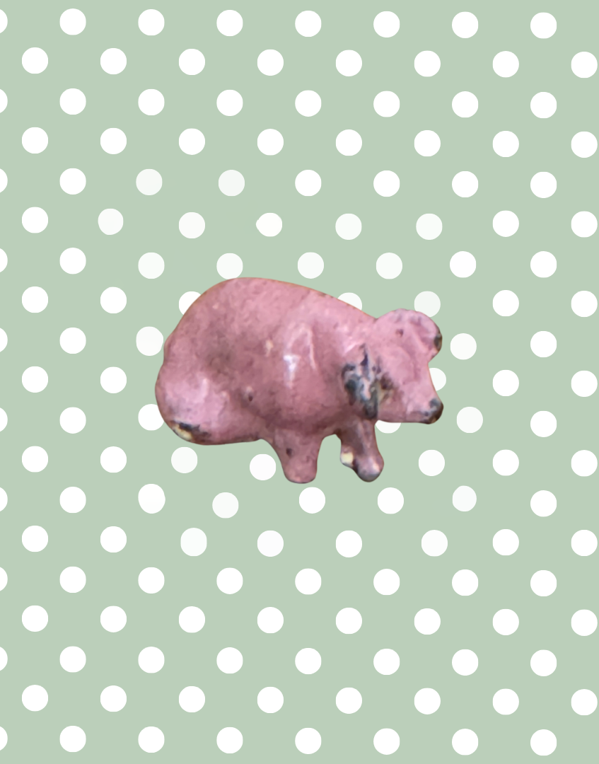 Miniature Glossy Sitting Pink Piglet with Brown Ear Patch | Rare 1920s Britains Lead Toy Collectible