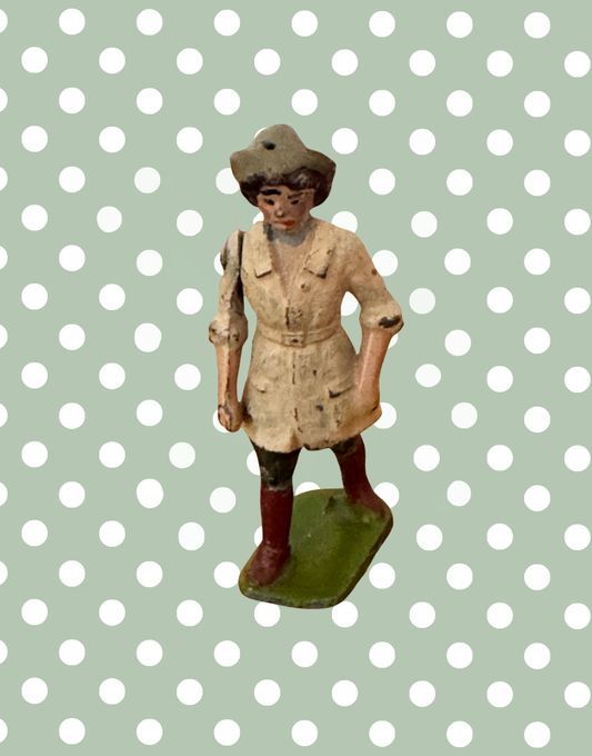 Original 1920s Britains Land Girl miniature farm figure representing British agricultural history