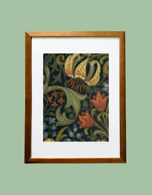 Golden Lily – Indigo William Morris Framed Wall Art