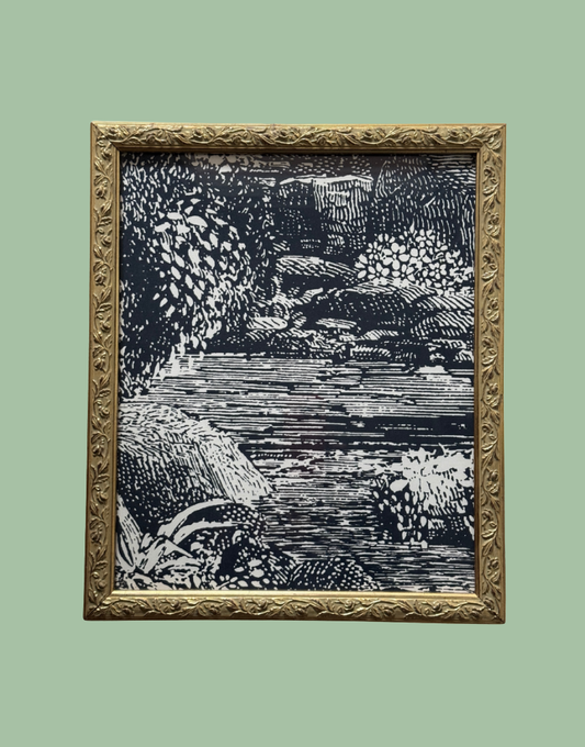 Linwood Tango – Island Paradise Vintage Framed Abstract Landscape Art in Gold Gilt Frame