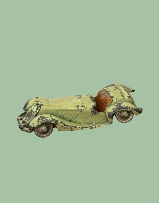 1950s Britains open sports car vintage lead toy in apple green side view