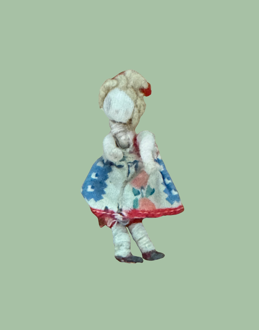 Grecon Miniature Doll In Floral Dress With Metal Shoes 
