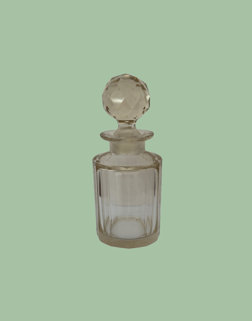 Medium Pretty Vintage Cut Glass Perfume Decanter Light Peach Vanity Bottle with Original Decorative 