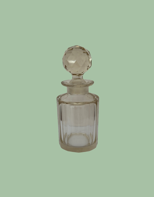 Medium Pretty Vintage Cut Glass Perfume Decanter Light Peach Vanity Bottle with Original Decorative 