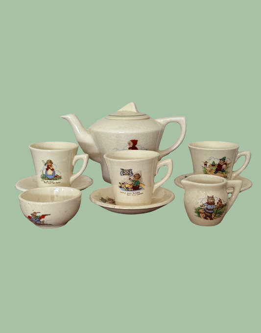 Children’s Nursery Rhyme Illustrated Art Deco Miniature Tea Set 1940s 