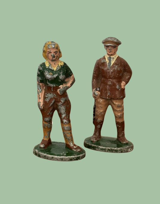 two vintage lead country farm vintage figurines