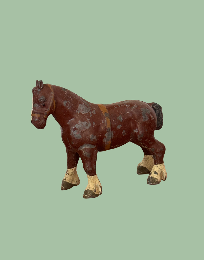 Majestic Large Chestnut Shire Cart Horse Vintage Figurine 1920s John Hill & Co Lead Farm Toy Collectible
