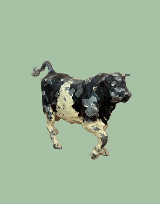 Vintage Jaunty Large Black and White Bull 1920s John Hill & Co Lead Farm Animal Collectible