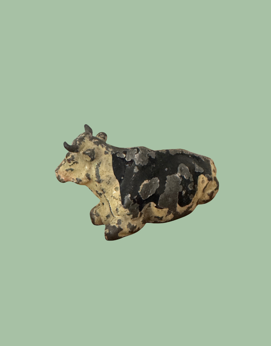Large Laying Down Black & White Cow Figurine Toy