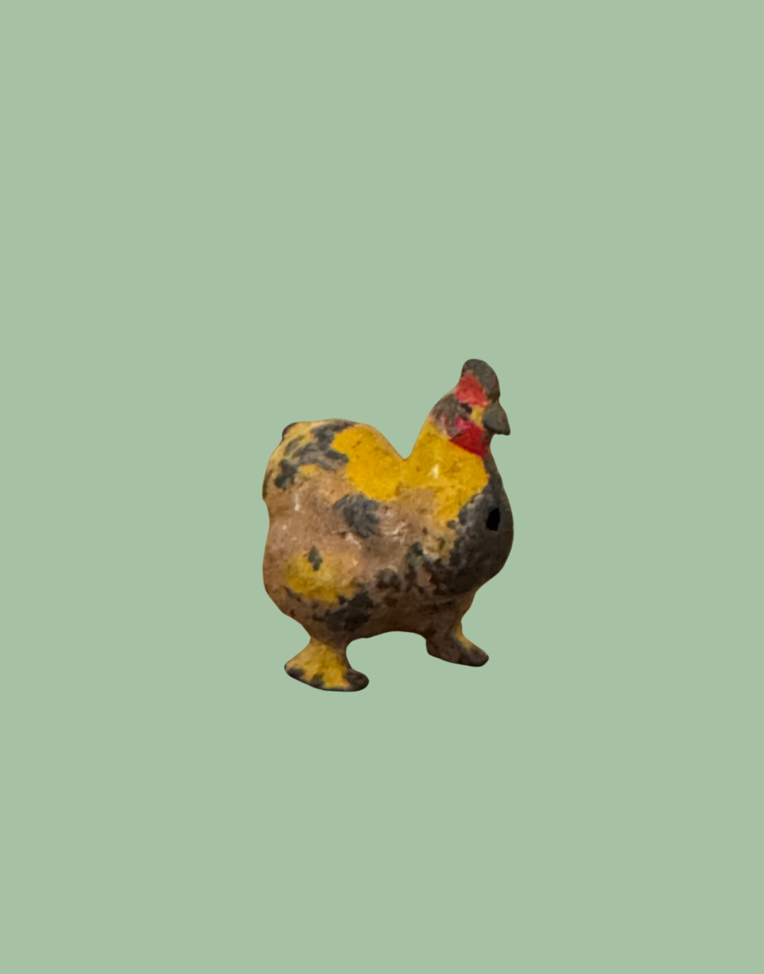 Front View of Sweet Miniature Yellow Cockerel Hand Painted Lead Figurine