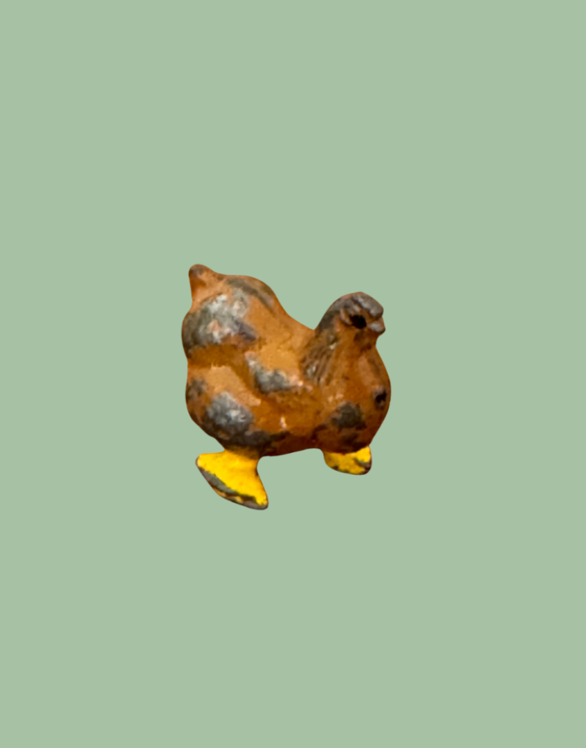 sweet small scale brown and yellow hand painted chicken lead farm collectable