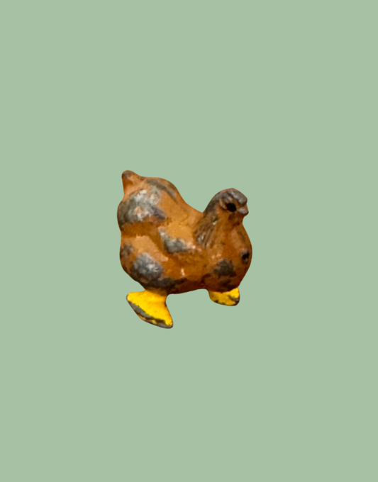 sweet small scale brown and yellow hand painted chicken lead farm collectable