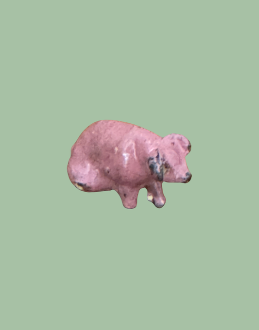 Miniature Glossy Sitting Pink Piglet with Brown Ear Patch | Rare 1920s Britains Lead Toy Collectible