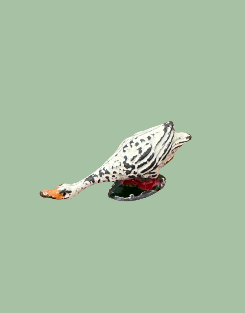 White hand painted vintage Britains goose figurine with neck down