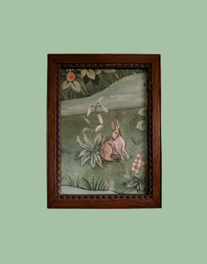 Decorative Antique Wood Framed Print - William Morris ‘Owl & Willow' Vintage Wall Decor With Rabbit and Foliage Detail