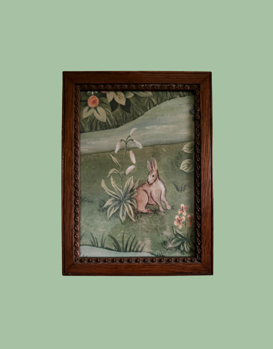 Decorative Antique Wood Framed Print - William Morris ‘Owl & Willow' Vintage Wall Decor With Rabbit and Foliage Detail