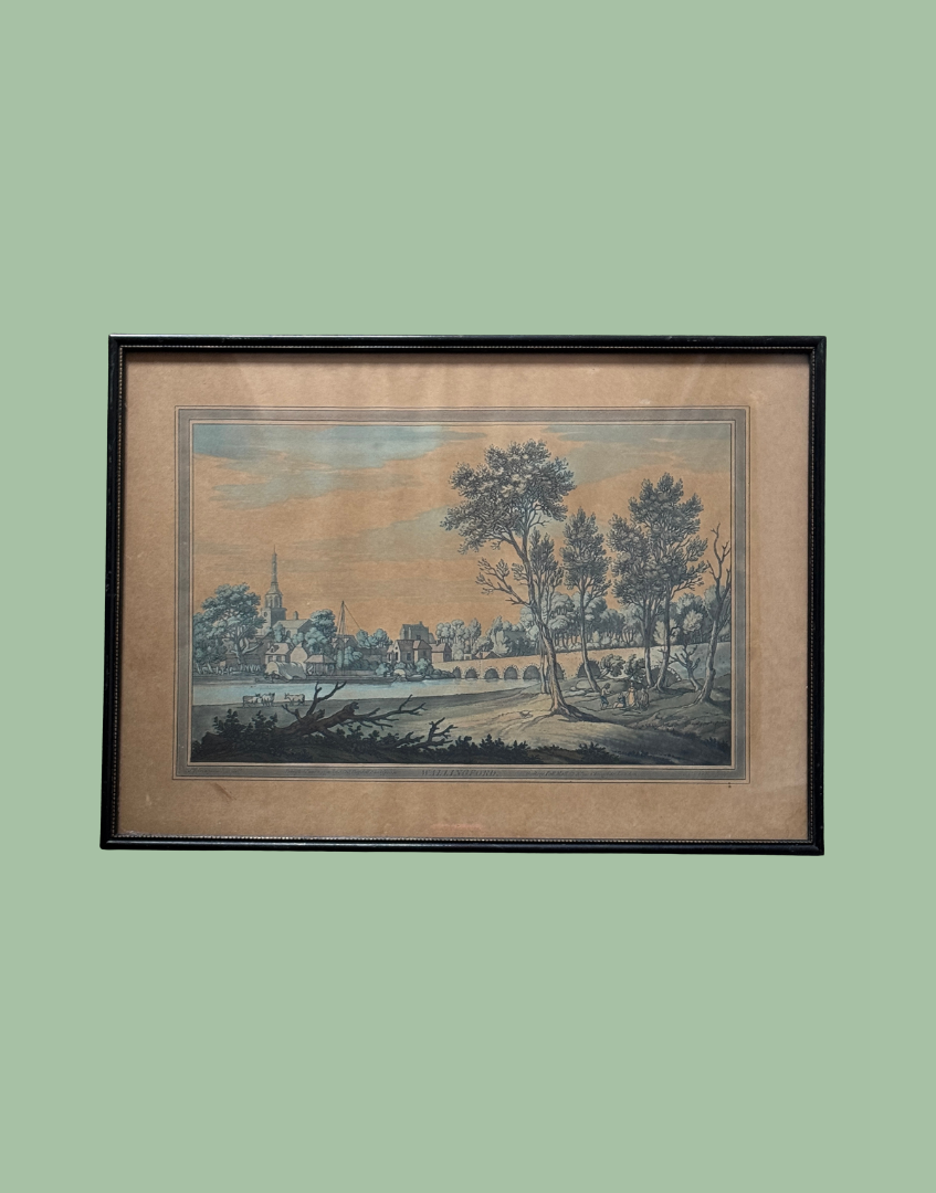 'Wallingford' – Antique Framed View of Wallingford Bridge, River Thames 