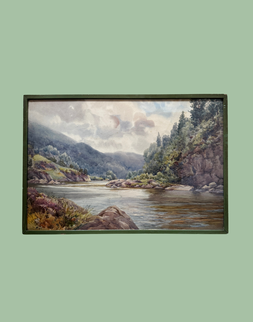 Antique 1904 Serene Watercolour Landscape Painting