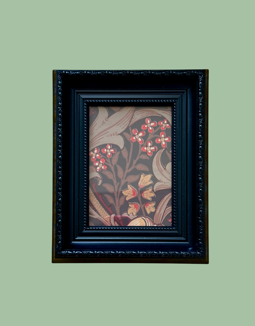 William Morris Golden Lily Framed Vintage Sample – Fig & Burnt Orange Arts and Crafts Style Wall Art