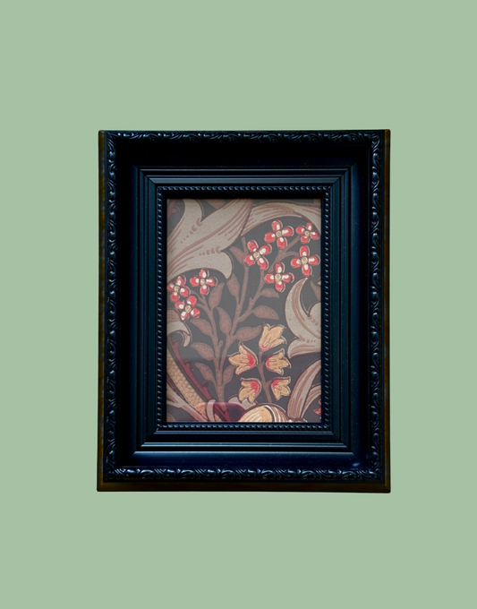 William Morris Golden Lily Framed Vintage Sample – Fig & Burnt Orange Arts and Crafts Style Wall Art