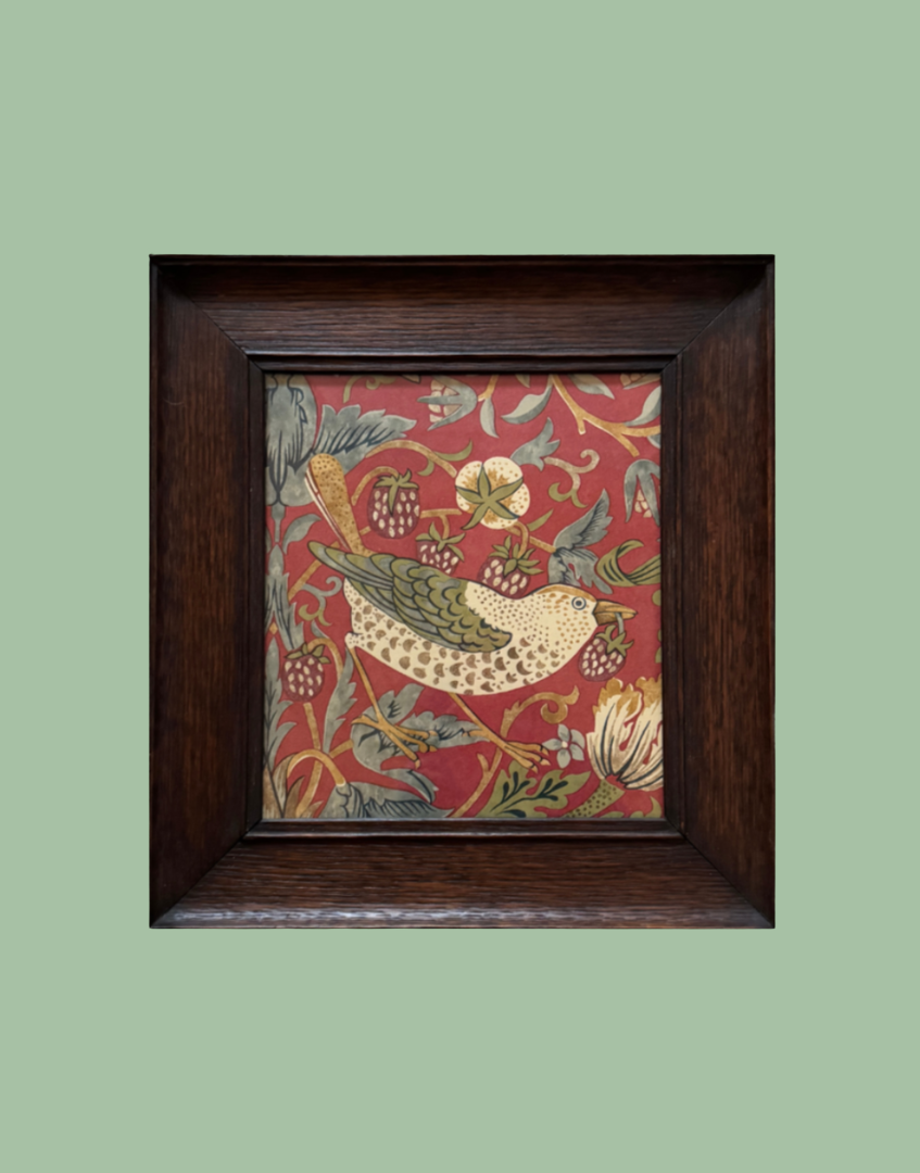 Antique Framed Print - William Morris ‘Strawberry Thief - Crimson & Slate' Vintage Wall Decor 