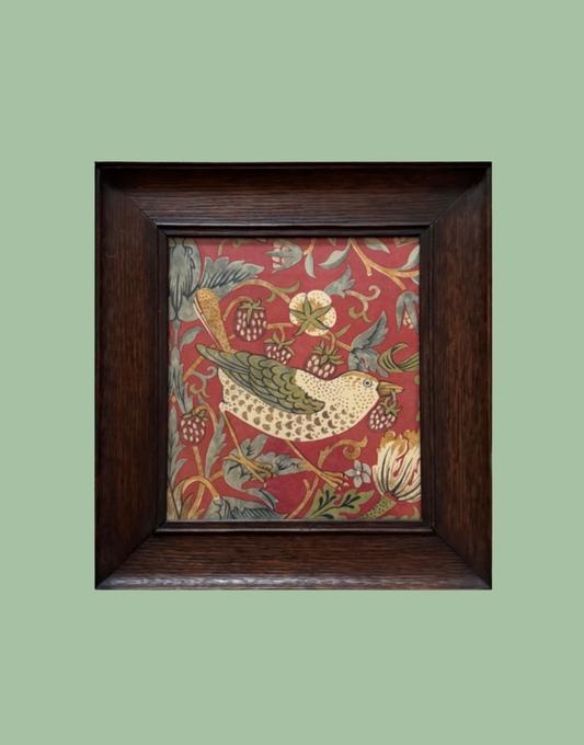 Antique Framed Print - William Morris ‘Strawberry Thief - Crimson & Slate' Vintage Wall Decor 
