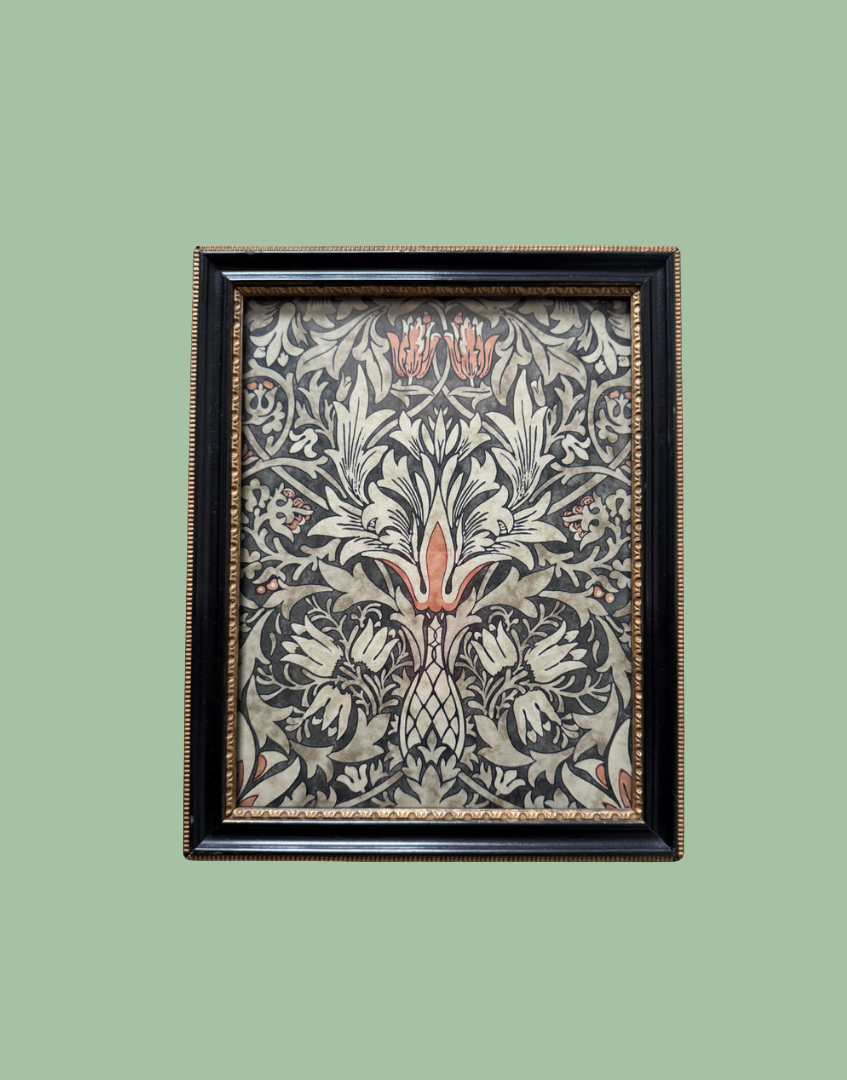 William Morris Snakeshead in Charcoal Spice Bohemian Antique Black and Gold Frame Portrait