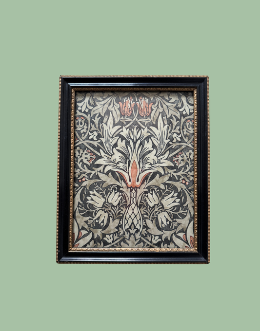William Morris Snakeshead in Charcoal Spice Bohemian Antique Black and Gold Frame Portrait
