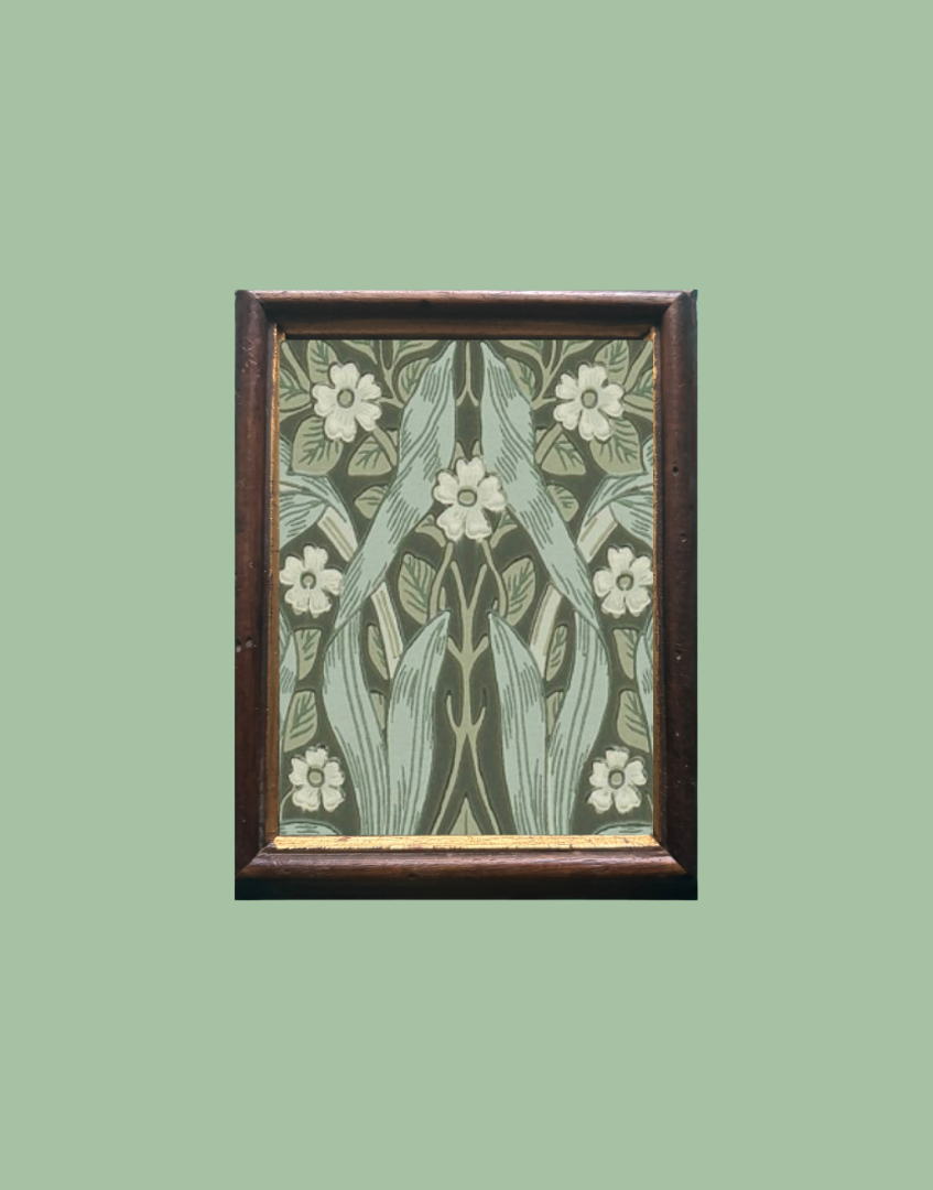 Antique Miniature Wood and GoldFramed Print - William Morris ‘Pimpernel - Bayleaf & Manila' Wall Decor 