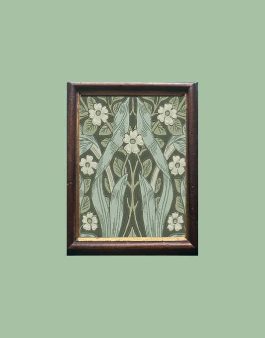 Antique Miniature Wood and GoldFramed Print - William Morris ‘Pimpernel - Bayleaf & Manila' Wall Decor 