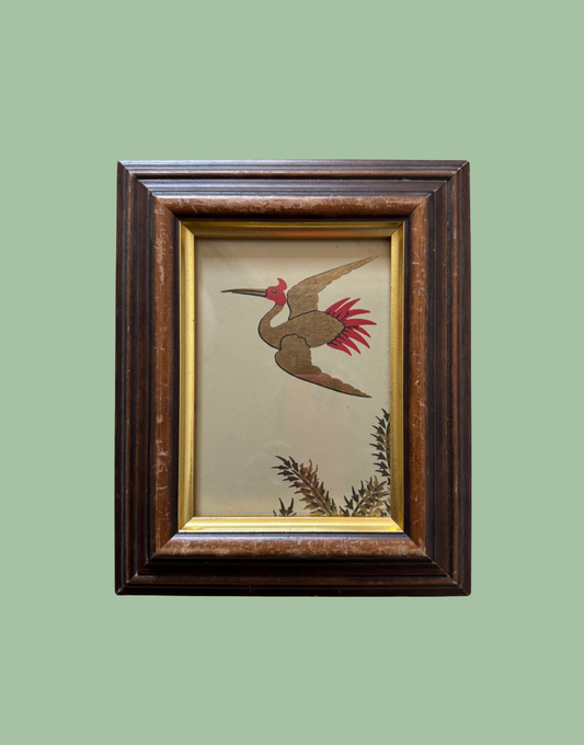 Osborne & Little 'Jagmandir' Sand Gold Crane & Foliage Framed Print in Brown & Gold Vintage Frame