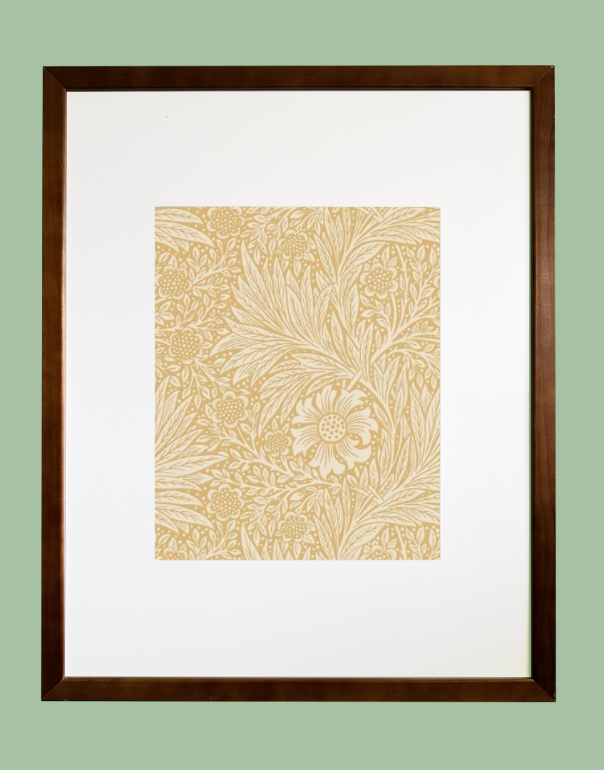 Dark Brown Wood Framed Print - William Morris ‘Marigold - Cowslip' Vintage Wall Decor