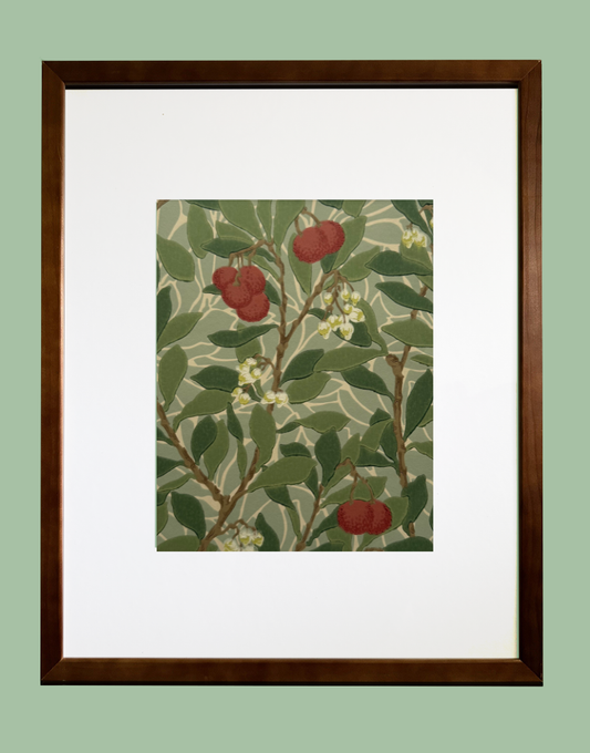 'Arbutus – Thyme & Coral’ William Morris Unique Wall Art in Brown Wood 