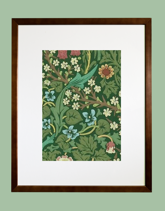 Dark Brown Wood Framed Print - William Morris ‘Blackthorn - Green' 