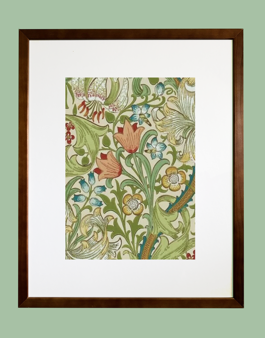 Dark Wood Framed Print - William Morris ‘Golden Lily - Pale Biscuit' 