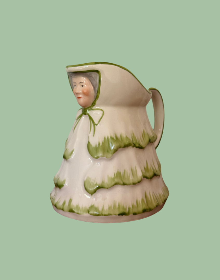 Rare Tony Wood Little Old Lady green  jug vintage Staffordshire pottery character pitcher