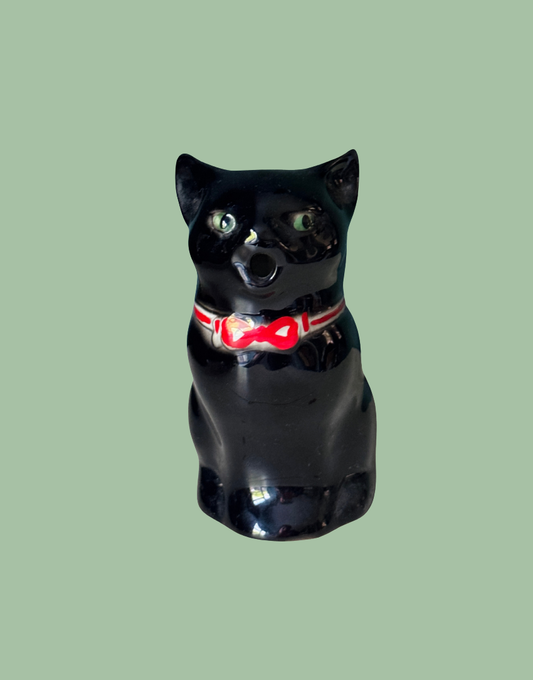 Charming Vintage Staffordshire Pottery Black Cat with Red Bow Tie Milk Jug Creamer