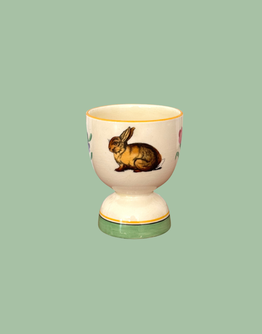 Vintage Yellow Duck Egg Cup With Rabbit Design 